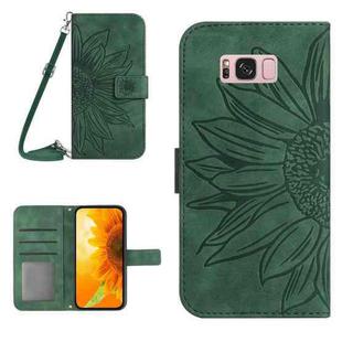 For Samsung Galaxy S8 Skin Feel Sun Flower Pattern Flip Leather Phone Case with Lanyard(Green)