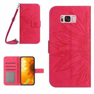 For Samsung Galaxy S8 Skin Feel Sun Flower Pattern Flip Leather Phone Case with Lanyard(Rose Red)