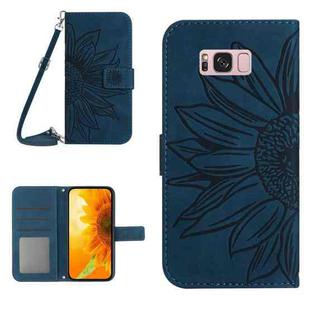 For Samsung Galaxy S8 Skin Feel Sun Flower Pattern Flip Leather Phone Case with Lanyard(Inky Blue)