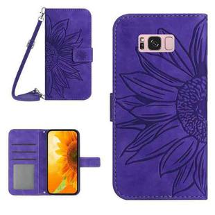 For Samsung Galaxy S8 Skin Feel Sun Flower Pattern Flip Leather Phone Case with Lanyard(Dark Purple)