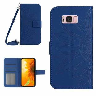 For Samsung Galaxy S8+ Skin Feel Sun Flower Pattern Flip Leather Phone Case with Lanyard(Dark Blue)