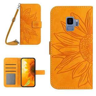 For Samsung Galaxy S9 Skin Feel Sun Flower Pattern Flip Leather Phone Case with Lanyard(Yellow)