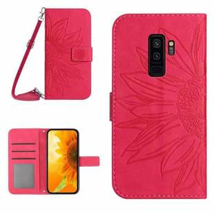 For Samsung Galaxy S9+ Skin Feel Sun Flower Pattern Flip Leather Phone Case with Lanyard(Rose Red)