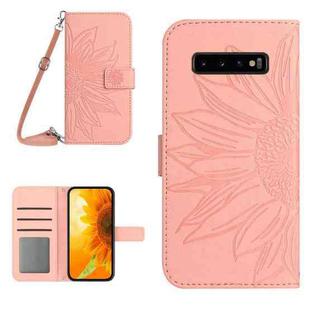 For Samsung Galaxy S10 Skin Feel Sun Flower Pattern Flip Leather Phone Case with Lanyard(Pink)