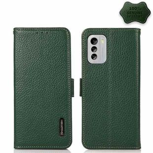 For Nokia G60 5G KHAZNEH Side-Magnetic Litchi Genuine Leather RFID Phone Case(Green)