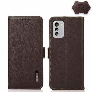 For Nokia G60 5G KHAZNEH Side-Magnetic Litchi Genuine Leather RFID Phone Case(Brown)