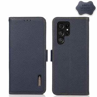 For Samsung Galaxy S23 Ultra 5G KHAZNEH Side-Magnetic Litchi Genuine Leather RFID Phone Case(Blue)