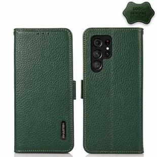 For Samsung Galaxy S23 Ultra 5G KHAZNEH Side-Magnetic Litchi Genuine Leather RFID Phone Case(Green)