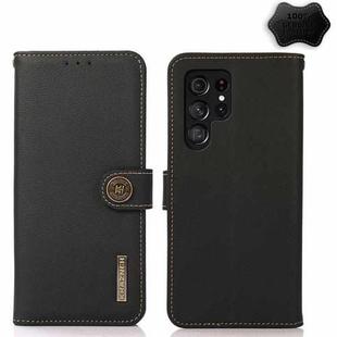 For Samsung Galaxy S23 Ultra 5G KHAZNEH Custer Genuine Leather RFID Phone Case(Black)