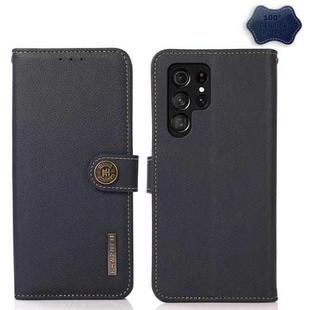 For Samsung Galaxy S23 Ultra 5G KHAZNEH Custer Genuine Leather RFID Phone Case(Blue)