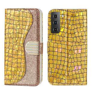 For Samsung Galaxy S23 5G Laser Glitter Powder Crocodile Texture Leather Phone Case(Gold)