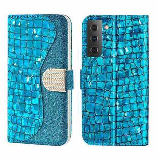 For Samsung Galaxy S23+ 5G Laser Glitter Powder Crocodile Texture Leather Phone Case(Blue)