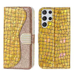 For Samsung Galaxy S23 Ultra 5G Laser Glitter Powder Crocodile Texture Leather Phone Case(Gold)