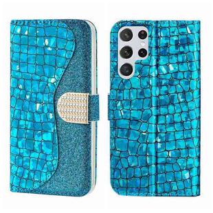 For Samsung Galaxy S23 Ultra 5G Laser Glitter Powder Crocodile Texture Leather Phone Case(Blue)