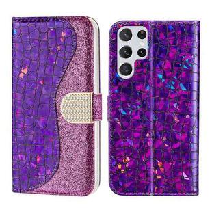 For Samsung Galaxy S23 Ultra 5G Laser Glitter Powder Crocodile Texture Leather Phone Case(Purple)