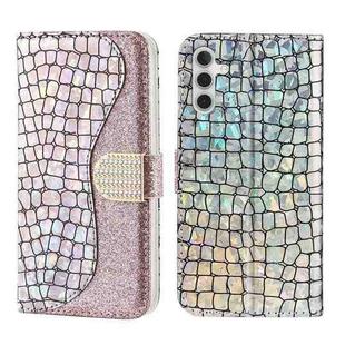 For Samsung Galaxy A14 5G Laser Glitter Powder Crocodile Texture Leather Phone Case(Silver)