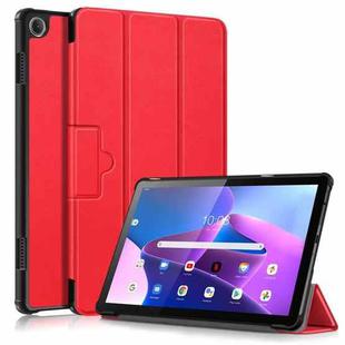 For Lenovo Tab M10 10.1 3rd Gen 3-folding Magnetic Buckle Custer Texture Leather Smart Tablet Case(Red)