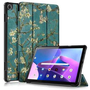 For Lenovo Tab M10 10.1 3rd Gen 3-folding Magnetic Buckle Coloured Drawing Leather Smart Tablet Case(Apricot Blossom)