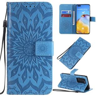For Huawei P40 Pro Pressed Printing Sunflower Pattern Horizontal Flip PU Leather Case with Holder & Card Slots & Wallet & Lanyard(Blue)