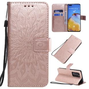 For Huawei P40 Pro Pressed Printing Sunflower Pattern Horizontal Flip PU Leather Case with Holder & Card Slots & Wallet & Lanyard(Rose Gold)