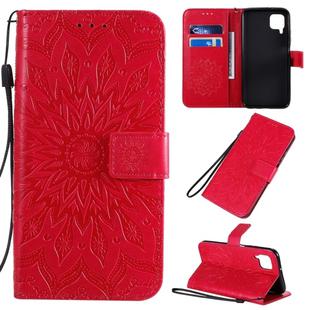 For Huawei P40 Lite / Nova 6 se Pressed Printing Sunflower Pattern Horizontal Flip PU Leather Case with Holder & Card Slots & Wallet & Lanyard(Red)