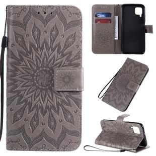 For Huawei P40 Lite / Nova 6 se Pressed Printing Sunflower Pattern Horizontal Flip PU Leather Case with Holder & Card Slots & Wallet & Lanyard(Grey)