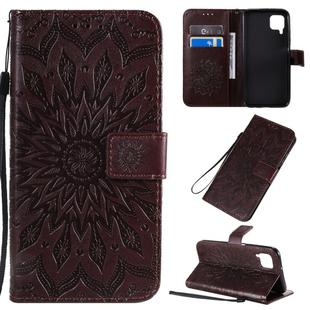 For Huawei P40 Lite / Nova 6 se Pressed Printing Sunflower Pattern Horizontal Flip PU Leather Case with Holder & Card Slots & Wallet & Lanyard(Brown)