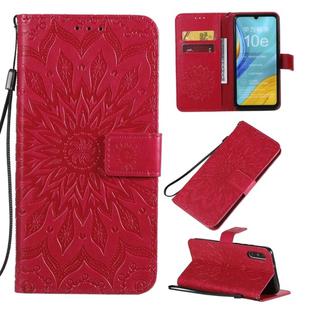 For Huawei Enjoy 10e Pressed Printing Sunflower Pattern Horizontal Flip PU Leather Case with Holder & Card Slots & Wallet & Lanyard(Red)