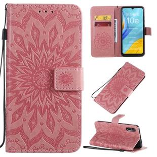 For Huawei Enjoy 10e Pressed Printing Sunflower Pattern Horizontal Flip PU Leather Case with Holder & Card Slots & Wallet & Lanyard(Pink)