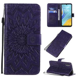 For Huawei Enjoy 10e Pressed Printing Sunflower Pattern Horizontal Flip PU Leather Case with Holder & Card Slots & Wallet & Lanyard(Purple)