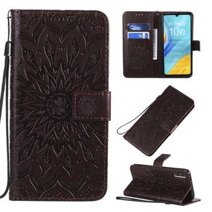 For Huawei Enjoy 10e Pressed Printing Sunflower Pattern Horizontal Flip PU Leather Case with Holder & Card Slots & Wallet & Lanyard(Brown)