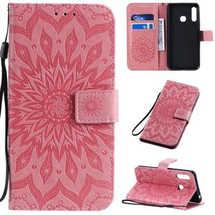 For Galaxy A70e Pressed Printing Sunflower Pattern Horizontal Flip PU Leather Case with Holder & Card Slots & Wallet & Lanyard(Pink)