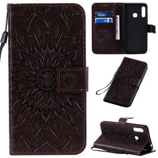 For Galaxy A70e Pressed Printing Sunflower Pattern Horizontal Flip PU Leather Case with Holder & Card Slots & Wallet & Lanyard(Brown)