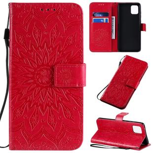 For Galaxy A81 / M60S / Note10 Lite Pressed Printing Sunflower Pattern Horizontal Flip PU Leather Case with Holder & Card Slots & Wallet & Lanyard(Red)