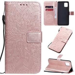 For Galaxy A81 / M60S / Note10 Lite Pressed Printing Sunflower Pattern Horizontal Flip PU Leather Case with Holder & Card Slots & Wallet & Lanyard(Rose Gold)