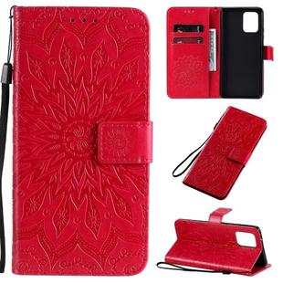 For Galaxy A91 / M80S / S10 Lite Pressed Printing Sunflower Pattern Horizontal Flip PU Leather Case with Holder & Card Slots & Wallet & Lanyard(Red)
