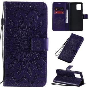 For Galaxy A91 / M80S / S10 Lite Pressed Printing Sunflower Pattern Horizontal Flip PU Leather Case with Holder & Card Slots & Wallet & Lanyard(Purple)