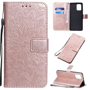 For Galaxy A91 / M80S / S10 Lite Pressed Printing Sunflower Pattern Horizontal Flip PU Leather Case with Holder & Card Slots & Wallet & Lanyard(Rose Gold)
