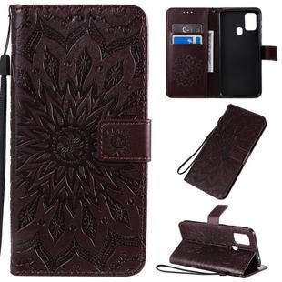 For Galaxy M31 Pressed Printing Sunflower Pattern Horizontal Flip PU Leather Case with Holder & Card Slots & Wallet & Lanyard(Brown)