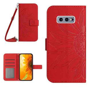 For Samsung Galaxy S10E Skin Feel Sun Flower Pattern Flip Leather Phone Case with Lanyard(Red)