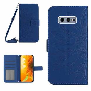 For Samsung Galaxy S10E Skin Feel Sun Flower Pattern Flip Leather Phone Case with Lanyard(Dark Blue)