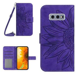 For Samsung Galaxy S10E Skin Feel Sun Flower Pattern Flip Leather Phone Case with Lanyard(Dark Purple)