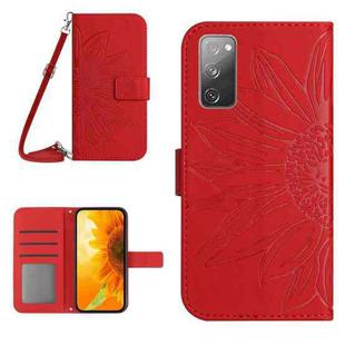 For Samsung Galaxy S20 FE Skin Feel Sun Flower Pattern Flip Leather Phone Case with Lanyard(Red)