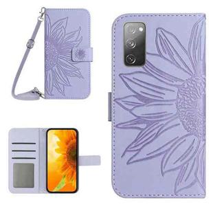 For Samsung Galaxy S20 FE Skin Feel Sun Flower Pattern Flip Leather Phone Case with Lanyard(Purple)