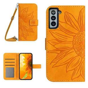 For Samsung Galaxy S22 5G Skin Feel Sun Flower Pattern Flip Leather Phone Case with Lanyard(Yellow)