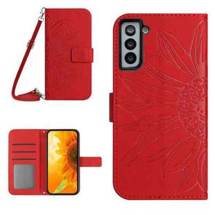 For Samsung Galaxy S22+ 5G Skin Feel Sun Flower Pattern Flip Leather Phone Case with Lanyard(Red)