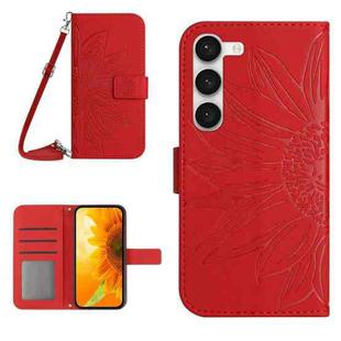 For Samsung Galaxy S23 5G Skin Feel Sun Flower Pattern Flip Leather Phone Case with Lanyard(Red)