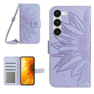 For Samsung Galaxy S23 5G Skin Feel Sun Flower Pattern Flip Leather Phone Case with Lanyard(Purple)