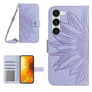 For Samsung Galaxy S23+ 5G Skin Feel Sun Flower Pattern Flip Leather Phone Case with Lanyard(Purple)