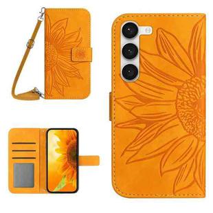 For Samsung Galaxy S23+ 5G Skin Feel Sun Flower Pattern Flip Leather Phone Case with Lanyard(Yellow)